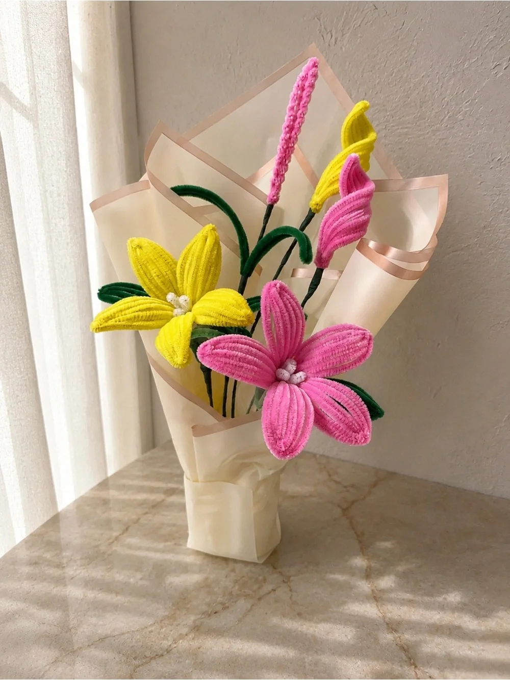 Handcrafted Pink and Yellow Floral Bouquet - Home Accents
